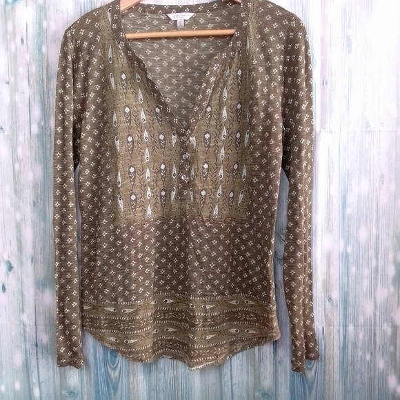 Lucky Brand Tops - Lucky brand Paisley Print Henley brown Small/P